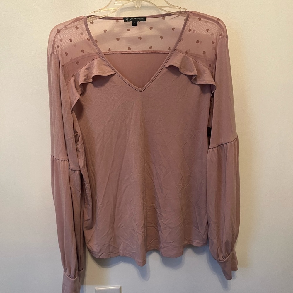 Adrianna Papell Dusty Pink Blouse with Sheer Ruffle Details